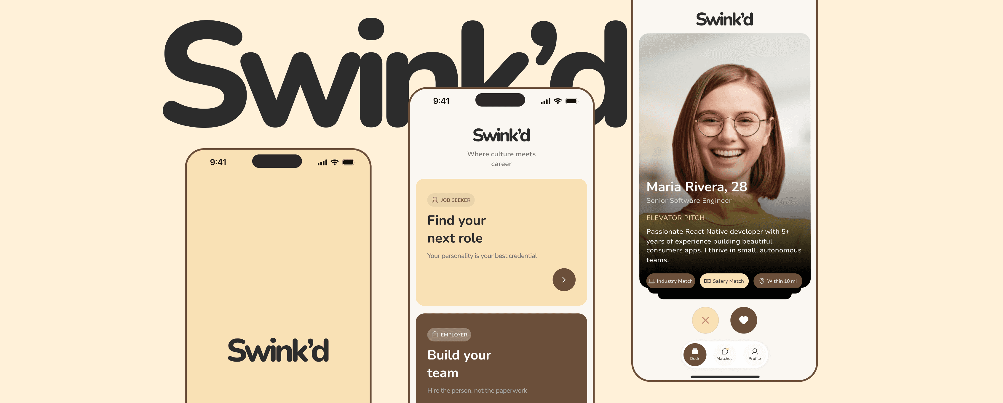 SwinK'd mobile dating product screens